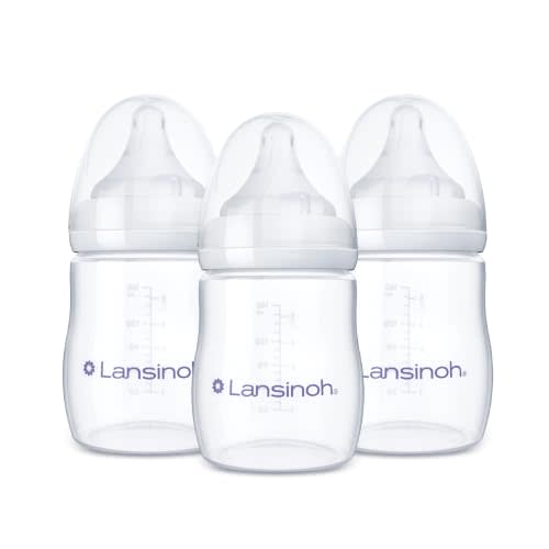 Lansinoh Anti-Colic Baby Bottles, 5 Ounces, 3 Count | Slow Flow Nipples (S), Breastfeeding Bottle with NaturalWave Design, BPA-Free Plastic, Baby Essentials