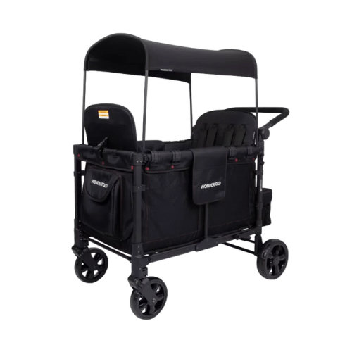 Wonderfold W4 Elite Stroller Wagon, 2025, Black with Red Stitching