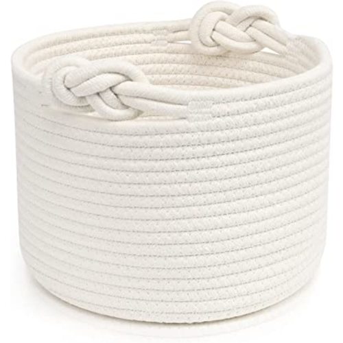 ABenkle Small Woven Basket, Cotton Rope Shelf Storage Basket, Small Round Easter Basket, Cute Basket, Decorative Round Bin for Nursery Bedroom Bathroom, 9.4" x 9.4"x 7.1" Empty Gift Basket