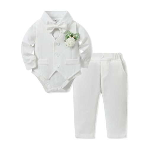 SANMIO Baby Boy Clothes Suits Infant Gentleman Outfit Collared Dress Shirt+Vest+Tie+Corsage+Pants 5Pcs Baby Suit Sets