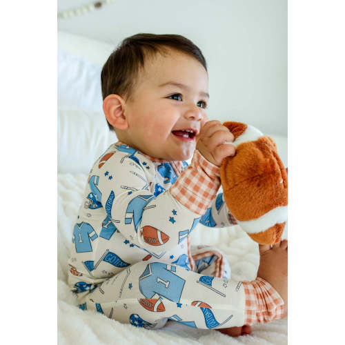 Convertible Bamboo Zip Romper in Huddles & Cuddles Blue | Caden Lane