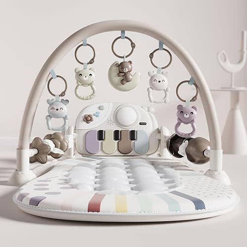Baby Gym with Kick and Play Piano, Baby Play Mat Tummy Time Activity Gym Mat with 5 Infant Sensory, Music & Lights Boy or Girl for Newborn 0 to 3 6 9 12 Months