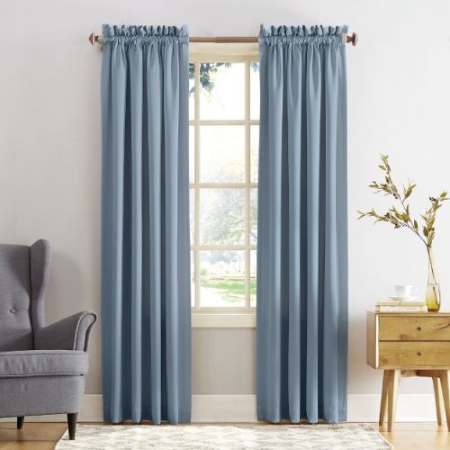 54"x63" Sun Zero Room Darkening Seymour Rod Pocket Curtain Panel Vintage Blue: Energy Efficient, Noise Reduction, Solid Polyester