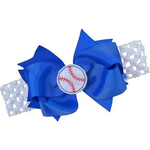 Funny Girl Designs Baseball Team Fan Bow and Crochet Headband Fits Newborn to Toddlers