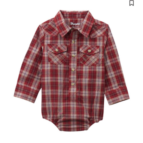 Wrangler Infant Boys' Plaid Print Long Sleeve Snap Western Onesie