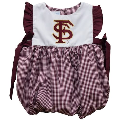 Girls Infant Vive La Fete Maroon Florida State Seminoles Gingham Puffy Bubble Dress