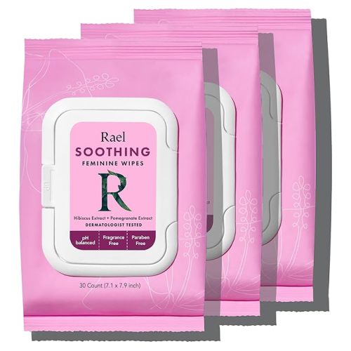 Rael Feminine Wipes, Flushable, Travel Size, All Skin Types, Daily Use (Gentle, 10 Count Pack of 3)