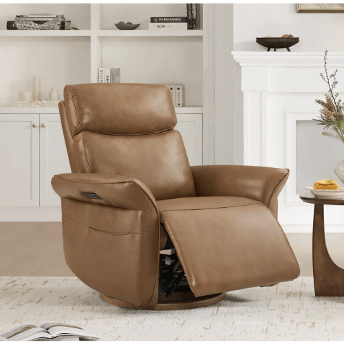 Leather Vinca Modern Power Swivel Glider Recliner with Power Lumbar & Headrest