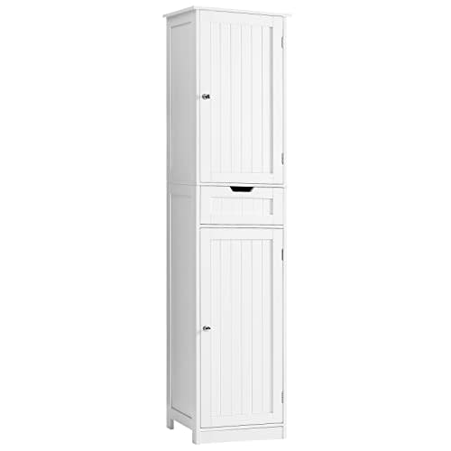 Iwell 66.9" Tall Bathroom Storage Cabinet with 2 Doors & 1 Drawer | Narrow Storage Cabinet with Adjustable Shelves, Floor Cabinet for Bathroom, Living Room, Entryway, Kitchen, White, 15.7" W