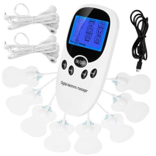 Electric Muscle Stimulator Dual Channels Pulse Massager Pain Relief Therapy Tens Device with Electrode Pads Wires