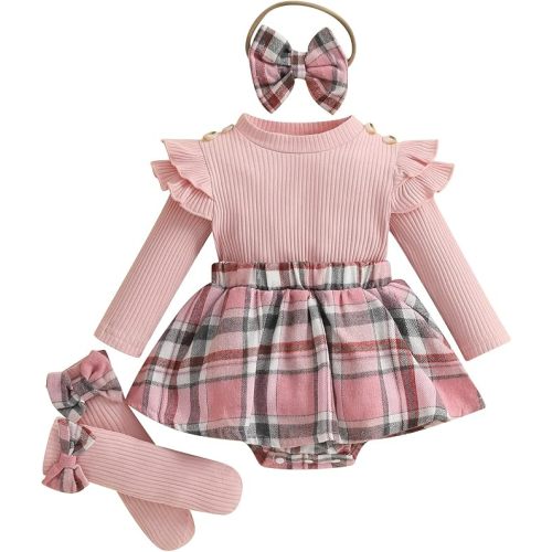 Giraropa Baby Girl Fall Winter Clothes Long Sleeve Romper Dress + Socks + Headband Newborn Infant Cute Casual Outfits