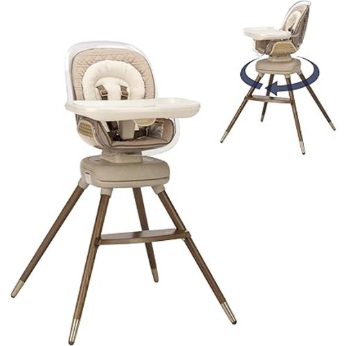 Maxi-Cosi Kiskadee 360 Rotating High Chair, 7 Modes, Infant to 5 Years up to 50 lbs, ClipQuik Magnetic Clip, 3-Position Tray, Washable Pad, Infant Recline, Booster Seat, Child Stool, Natural Heritage