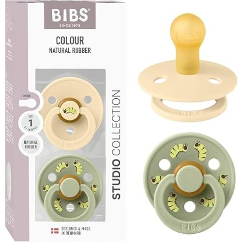 BIBS Colour Pacifier, 0-6 Months, 2-Pack, Round Nipple, Silk/Sage
