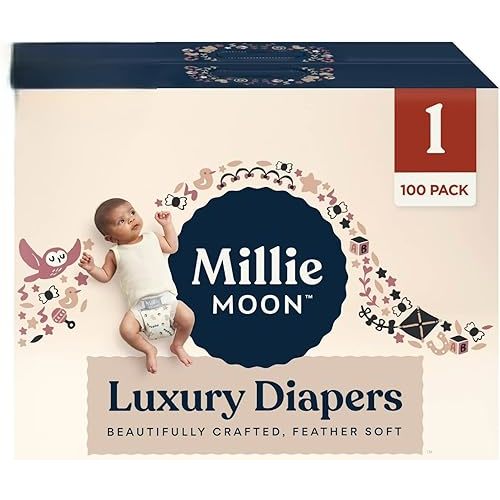 Millie Moon Luxury Disposable Baby Diapers Size 1 I 100 Count I, Ultra Soft Comfort, Absorbent Core for Day & Night Use, Wetness Indicator, Gentle Materials, Secure Fit