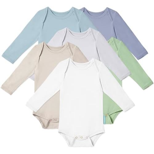 Supersoft Long Sleeve Baby Bodysuits, Premium Bamboo Rayon Bodysuit Unisex Boy Girl 0-3-6-9-18-24 months, 6-pack