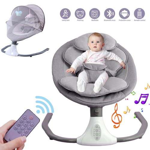 YANAOFFE Musical Baby Swing for Infant Portable Swing with Remote Control, Bluetooth, Unisex, Gray