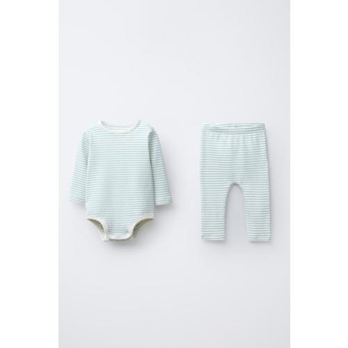 STRIPED BODYSUIT AND LEGGINGS SET - Sea green | ZARA United States