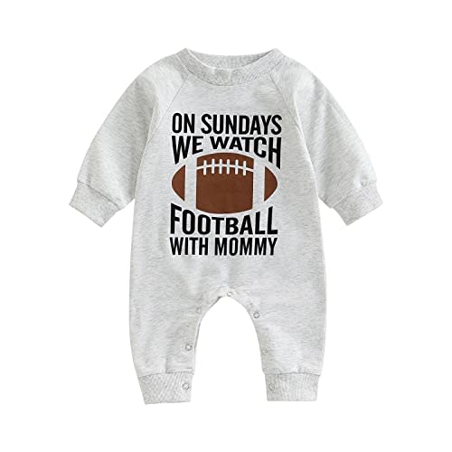 Lenjindjer Infant Baby Boys Girls Football Jumpsuit On Sundays We Watch Footabll With Daddy Long Sleeve Romper Fall Plasuit