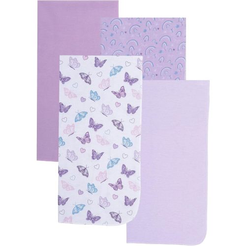 EVERYDAY KIDS 4 Pack of Soft Receiving Baby Blanket Set for Girls; Purple Baby Swaddle Blankets with Butterfly and Rainbow Designs for Newborn Baby Girl Nursery