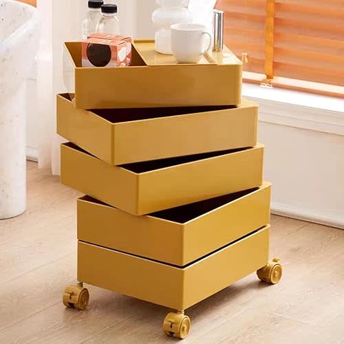 Night Stand with Rotating Drawers, Bedside Table Sofa Storage Movable End Table Side Table Universal Wheel with Lock for Bedroom Furniture (Orange, 5 Drawers)