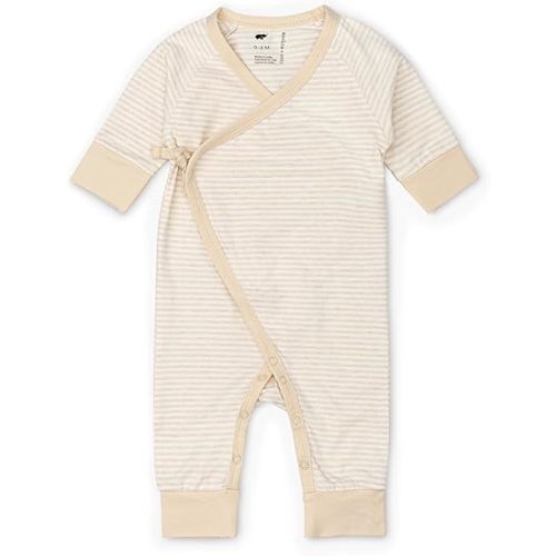 monica + andy Kimono Tie Long Sleeve One Piece, 100% Organic Baby Clothes for Girls & Boys, Preemie, Newborn & Infant