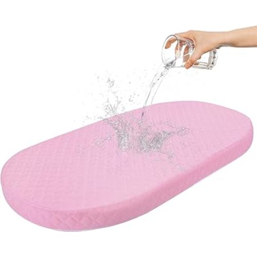 Baby Bassinet Mattress Compatible with Dream On Me/Fisher-Price Baby Bedside Sleeper, Breathable, Premium Foam, Oval Shaped with Removal Waterproof Cover,15" x 30" x 2''