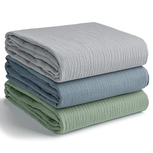 Comfy Cubs Muslin Swaddle Blankets Pack of 3, 42 x 42 Inch Soft 100% Cotton Baby Blanket Set, Large Wraps for Newborns - Self-Soothing Swaddles for Newborns - Neptune, Pacific Blue, Fern