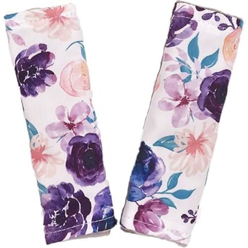 Baby Car Seat Neck Cover, Car Seat Strap Cover, Seat Belt Cushions Pads, Shoulder Strap Protectors, Reversible Pram Harness Covers in Minky Floral, Baby Neck Pad Protector