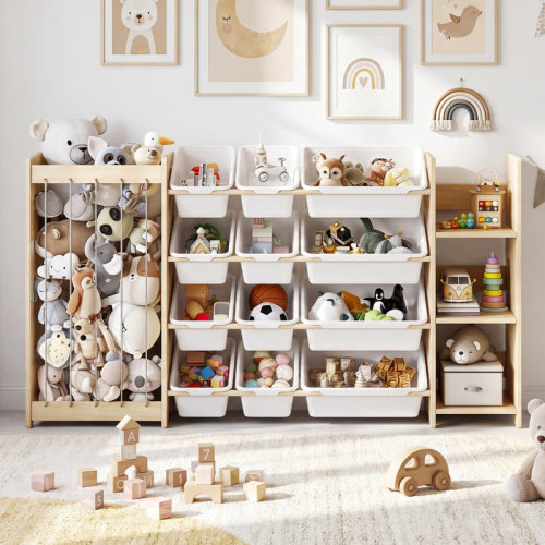 Wayfair Toy storage cabinet, equipped with 12 storage compartments, a plush toy storage compartment and a three-tier bookshelf, suitable for use in children's rooms, baby rooms or bedrooms. & Reviews | Wayfair