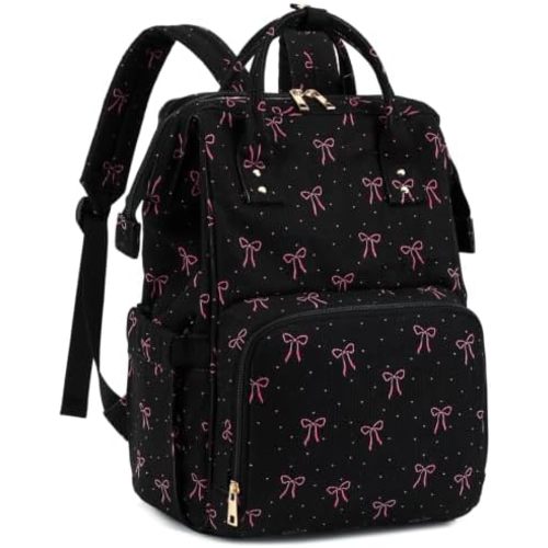 Corduroy Diaper Bag Backpack for Mom, Large Capacity Travel Nappy Bag for Baby Girls & Boys with Stroller Straps (Corduroy Bow Tie Black)