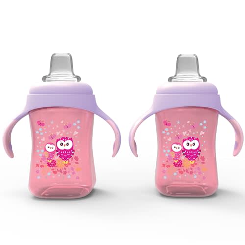 Avima Baby 10 oz Spill Proof Baby Sippy Cup w/Interchangeable Soft Spout Nipple - Trainer Sippy Cup with Handles - BPA Free & Dishwasher Safe Kids Cups - Set of 2, Pink