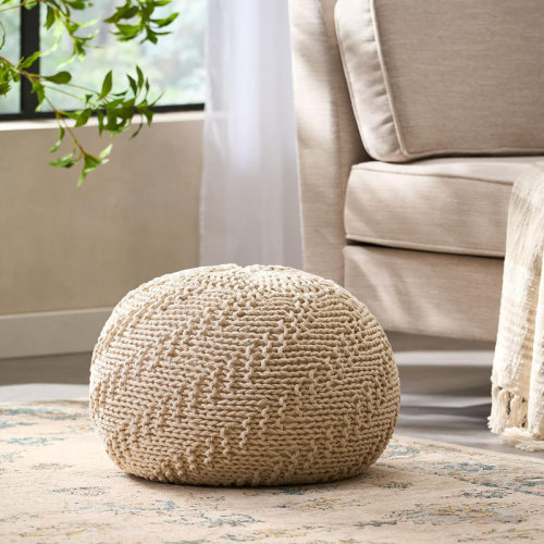 Trule Aleman Knitted Cotton 20 x 20 Round Pouf | Wayfair