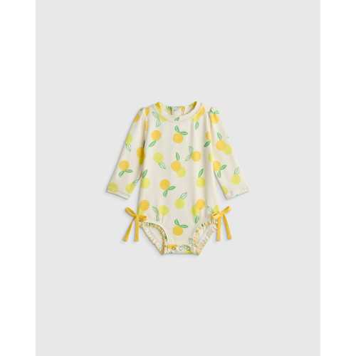 Long Sleeve Tie One-Piece Swimsuit - Baby in Lemonade