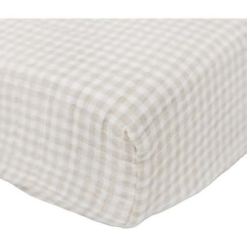 Cotton Muslin Changing Pad Cover, Tan Gingham - Little Unicorn | Maisonette