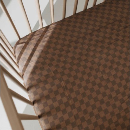 Muslin Crib Sheet | Faded Brown Checkerboard | MOOGCO Baby