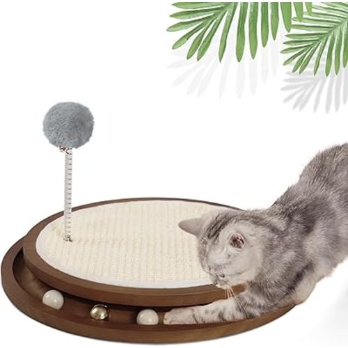 Cat Scratcher, Cat Natural Sisal Scratching Pad, Kitten Interactive Toy with Ball Track Spring Ball for Chasing Hunting Mental Physical Exercise Puzzle