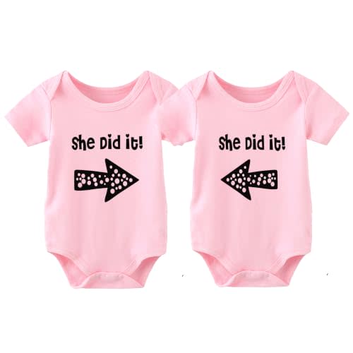 YSCULBUTOL Baby Twins Bodysuits She Did It He Did It Infant Cute Clothes Unisex Twin Romper Toddler Outfits