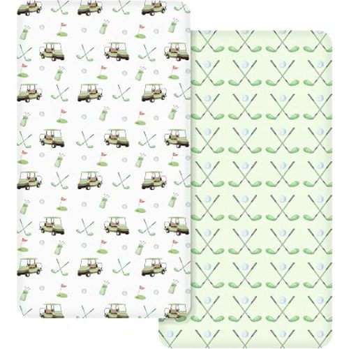 CroBlissful 2 Pack Golf Crib Fitted Sheets, Sports Stretchy Baby Bedding