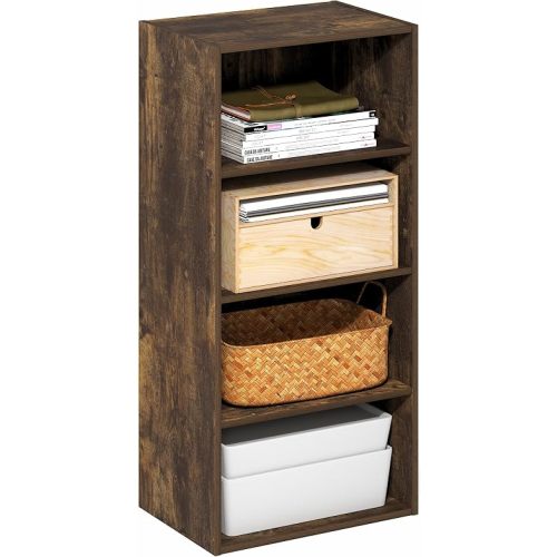 Furinno Basic Book Shelf, 4-Tier Bookcase with Open Shelf, Bookshelf, Cube Storage Organizer, 11 x 17 x 35, for Living Room, Bedroom, Home Office, Amber Pine