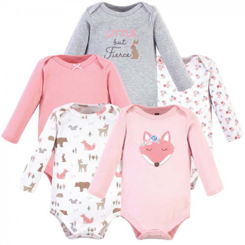Hudson Baby Cotton Long-Sleeve Bodysuits, 5-Pack, Newborn to 24 Months, Girl Fox