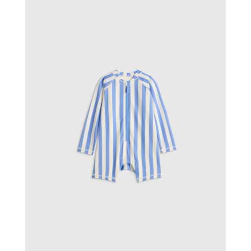 Long Sleeve Zip-Up Rash Guard One-Piece - Toddler in Peri Beach Stripe