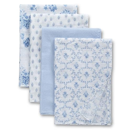 Delta Children 100% Cotton Muslin Baby Receiving Blankets for Girls and Boys – 47x47 Inches (Pack of 4), Blue Botanicals