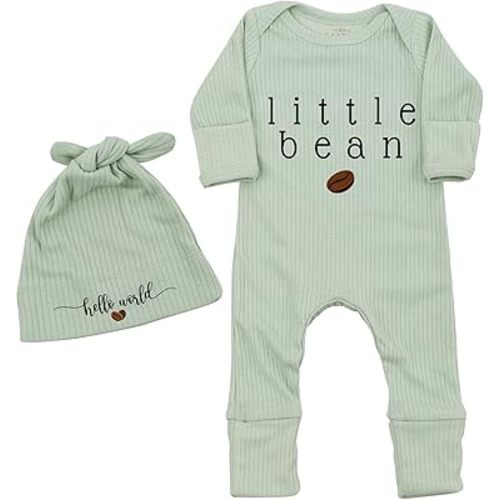 Little Bean Baby Bodysuit Hat - Newborn Fall One-Piece Romper Coming Home Outfit Infant Boy Girls Jumpsuit 0-3 Month