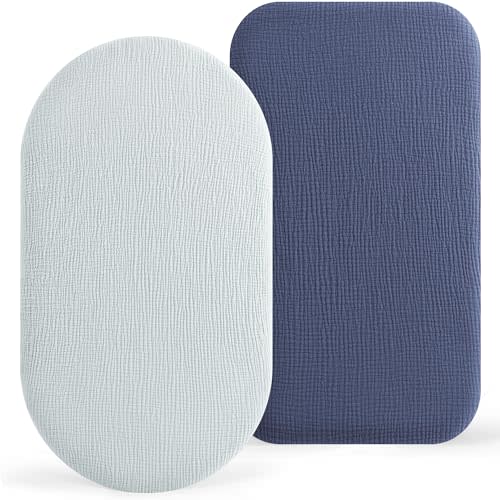Bearmoss 2-Pack Baby Bassinet Sheets for Girls, Boys-100% Cotton Bassinet Mattress Sheets Compatible with Bassinest Swivel Sleeper, Muslin Bedside Sleeper Rectangle Cradle Pad Sheets 33"x17"