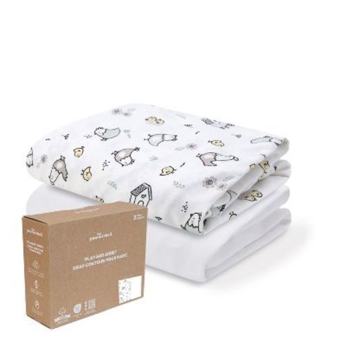 The Peanutshell Cottage Pasture, White Organic Cotton Playard Sheets for Baby Boys and Girls, 2 Pack