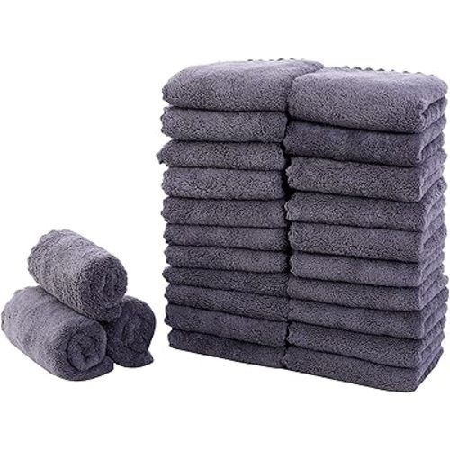 Sunny zzzZZ 24 Pack Kitchen Dishcloths - Does Not Shed Fluff - Reusable Dish Towels, Dish Cloths, Super Absorbent Coral Fleece Cleaning Cloths, Nonstick Oil Washable Fast Drying, 10 x 20 Inch (Grey)
