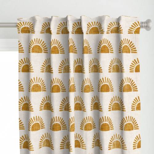 Block Print Curtain Panel - Boho Sun Print Gender Neutral Baby Mustard Gold Custom Curtain Panel - Sunshine by littlearrowdecor -