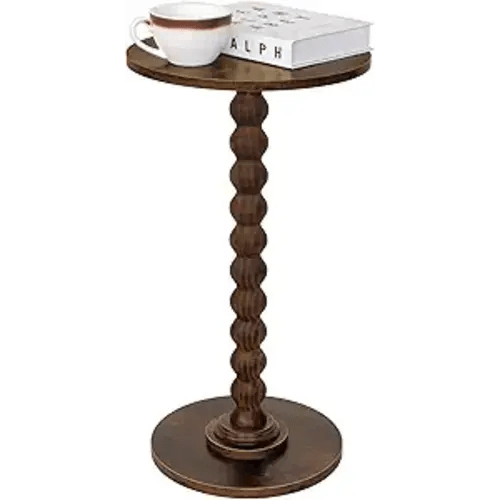 Fultyle Round Side Table, Small Drink Table for Small Spaces, Modern Accent Nightstand with Solid Wood Leg for Living Room, Bedroom, Corners, and Office (Rustic Brown)