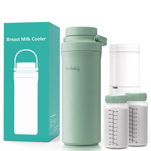 YunBaby 22oz Portable Breast Milk Cooler with Ice Pack, 30-Hour Cooling, Includes 2 Storage Bottles, Travel Essential