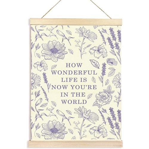 Hiuwevt Floral Nursery Wall Art, Purple Boho Poster Hanger Frame, Kids Room Decor, Neutral Baby Shower Newborn Wall Art Decor for Toddler Girls Room Home Bedroom, 12x16 Inch